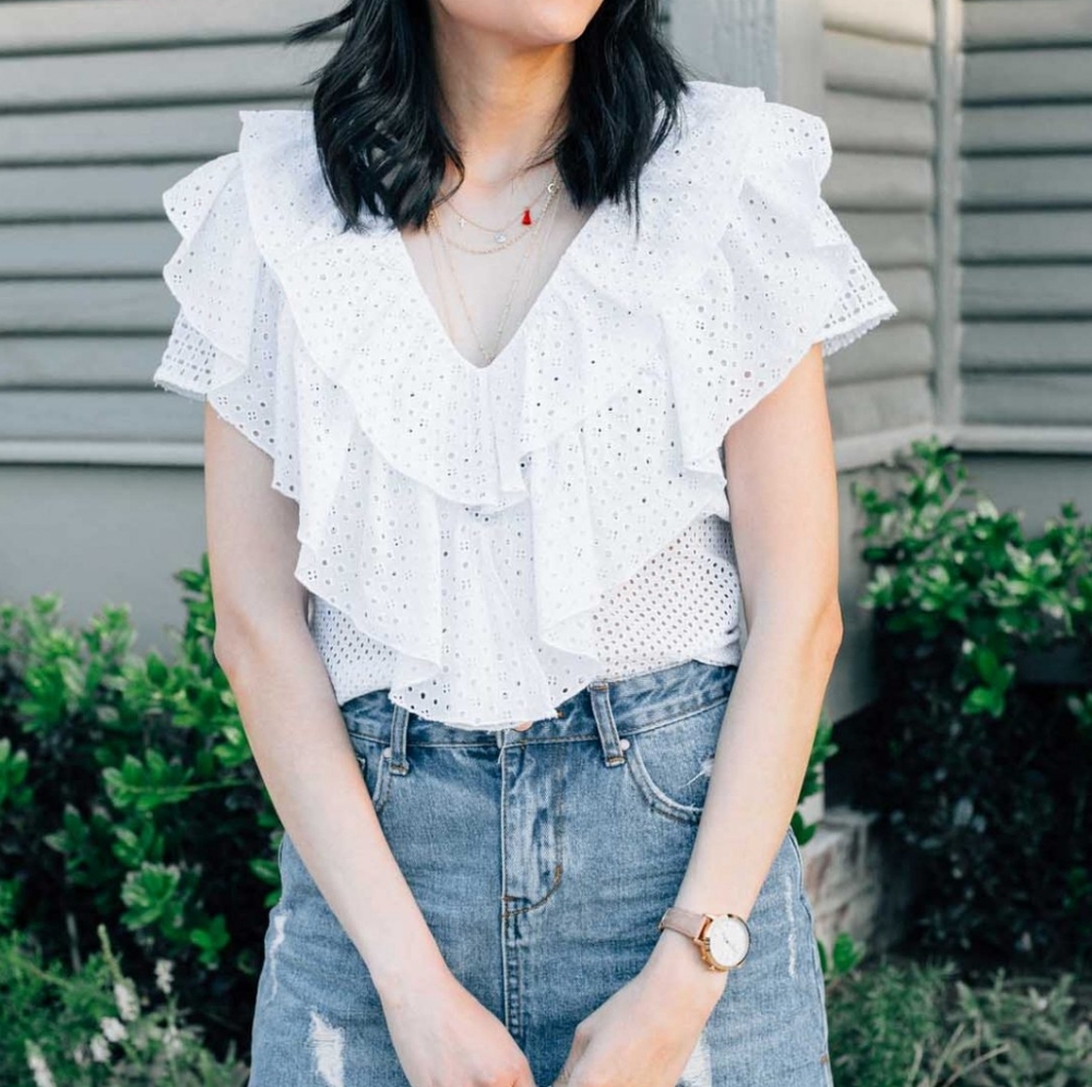 BOGO ZARA Winter White Eyelet Tiered Ruffle Top